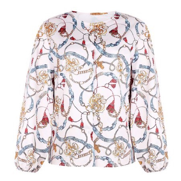 New Women’s V Neck Abstract Printed Long Sleeve Shirt Loose Blouse Top Sz S - Picture 2 of 7